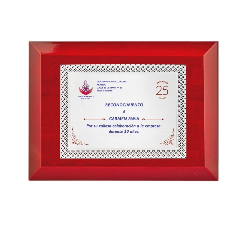 Placa homenaje en aluminio de 2 tamaños. Ref. PISA