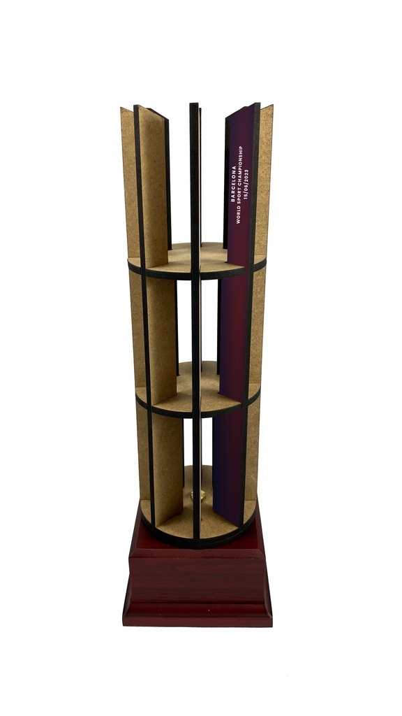 Trofeo de madera de 5 mm impreso c/peana de madera TW102