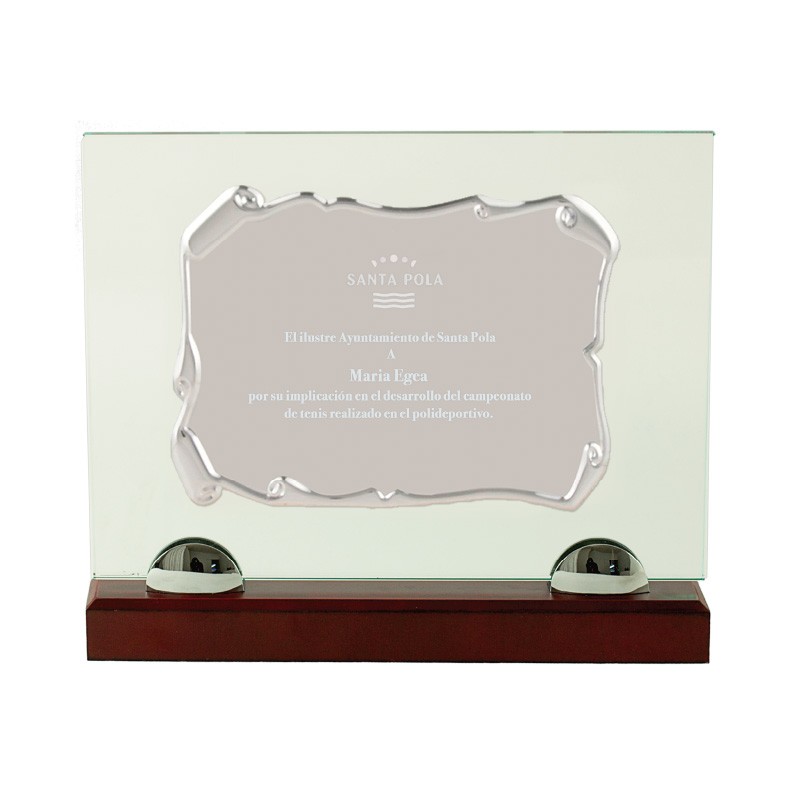 Placa homenaje en cristal y aluminio de 2 tamaños. Ref. PETRA
