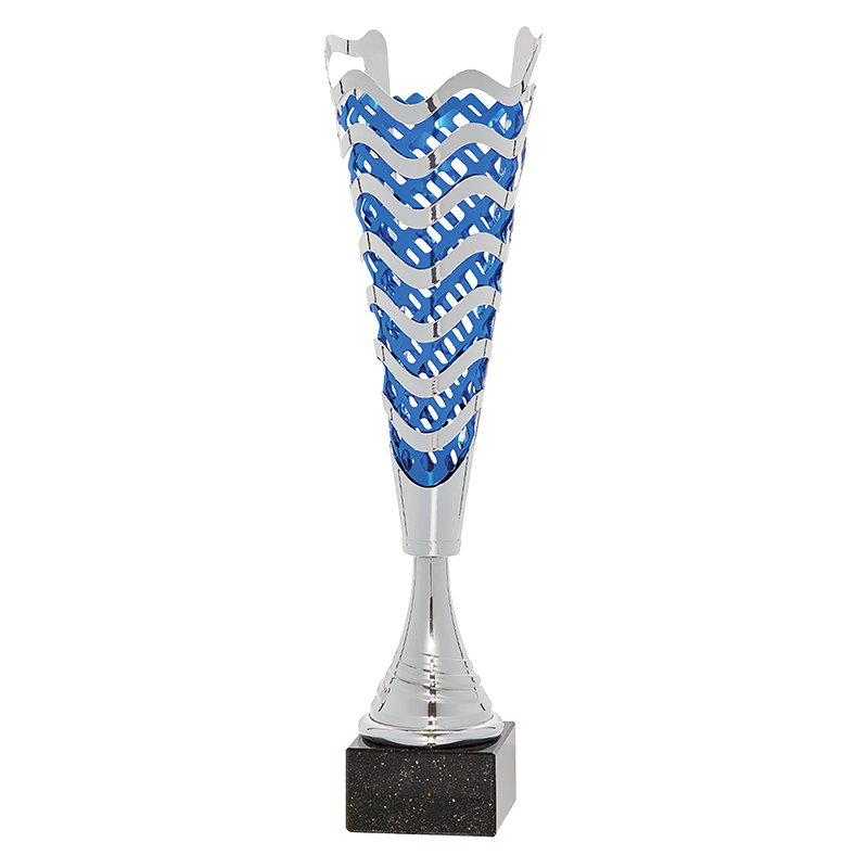 Trofeo cónico metálico Azul figura abstracta