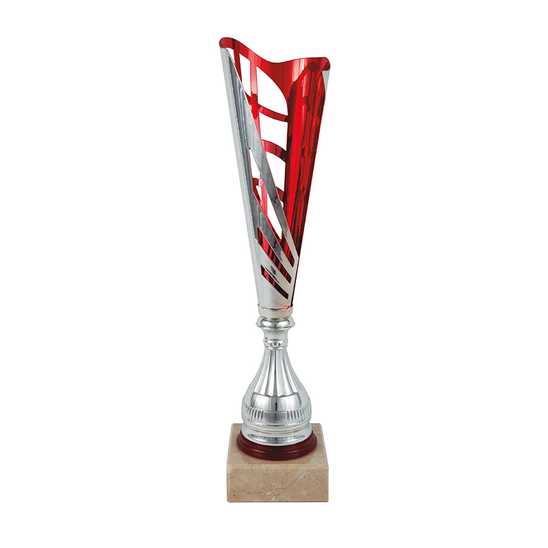 Trofeo bicolor plateado y rojo abstracto