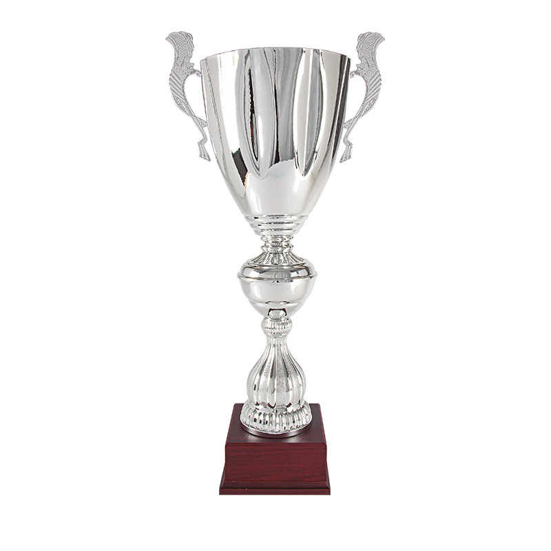 Trofeo clásico plateado con asas y peana madera