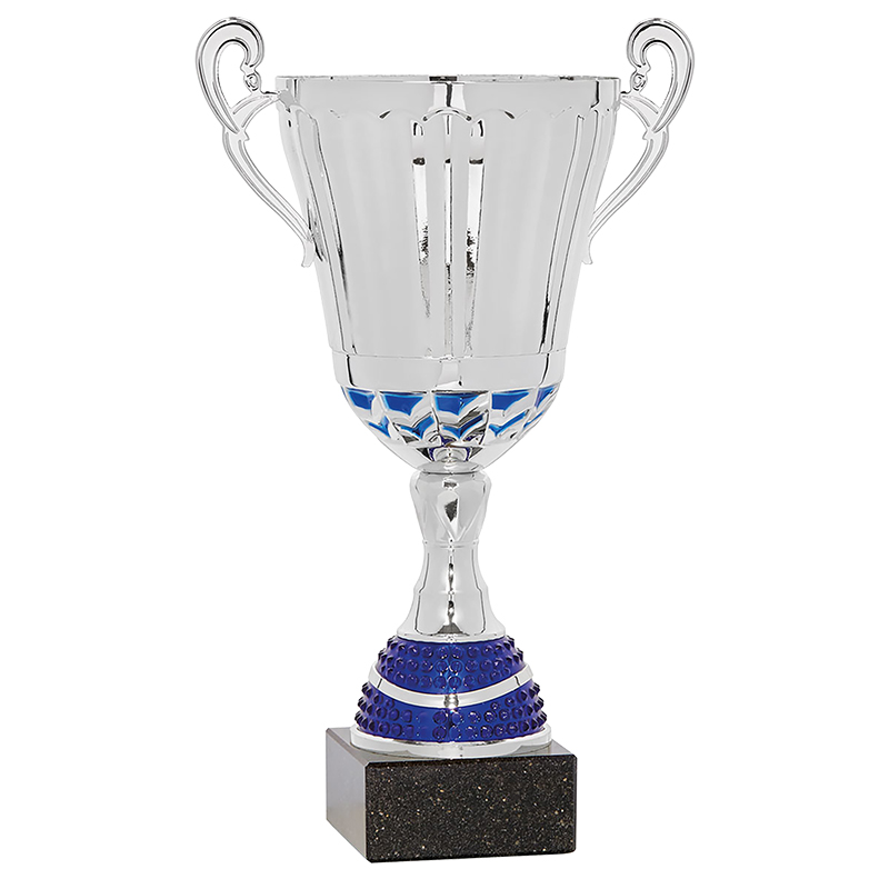 Copa plateada c/azul con asas