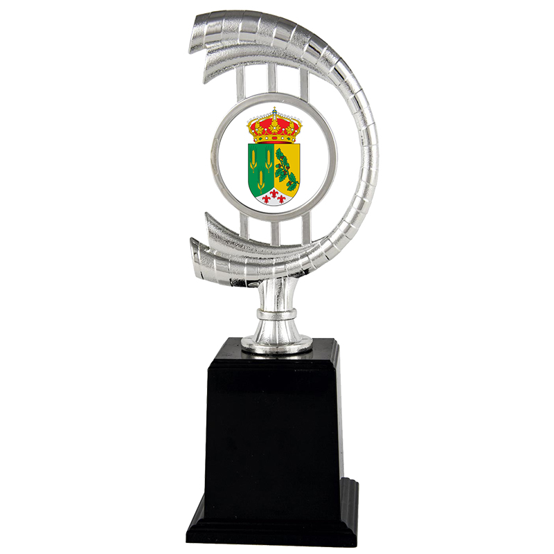 Trofeo plástico portadiscos plateado. Ref.24109