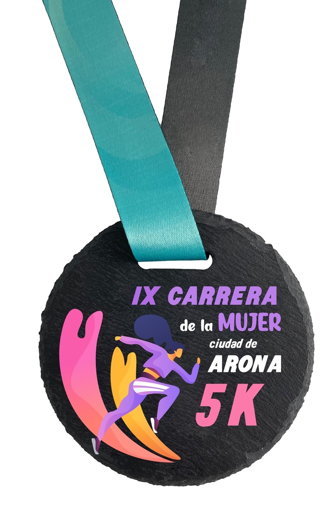 Medalla redonda de pizarra impresa a color. Ref. S18A