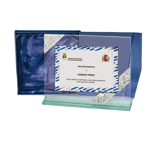 Placa homenaje de cristal y aluminio en 2 tamaños. Ref. GANGES BRUTO