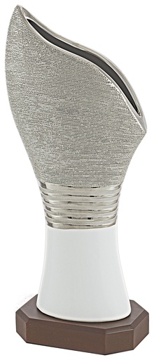Trofeo cerámica plata base madera