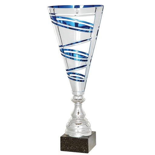 Trofeo bicolor plata con azul c/peana de mármol negra