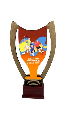 Trofeo de madera de 5 mm impreso c/peana de madera TW104