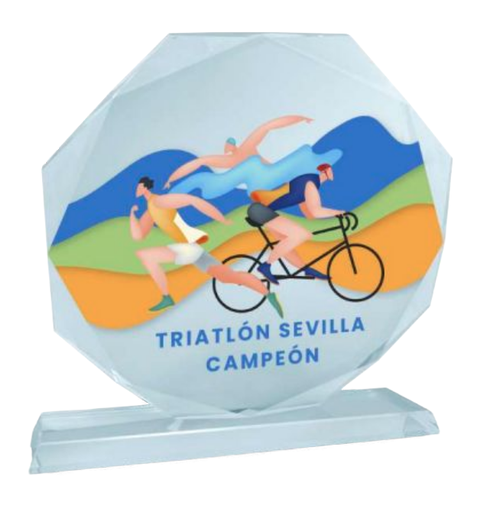 Trofeo cristal octogonal con grabado láser. Ref. 24093