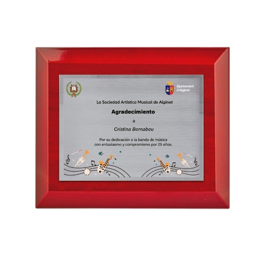 Placa homenaje en aluminio de 3 tamaños. Ref. GENOVA