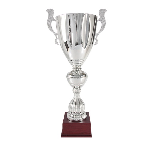 Trofeo clásico plateado con asas y peana madera