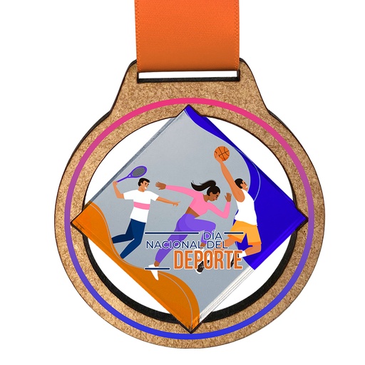 Medalla de madera y metacrilato a color. Ref S27B