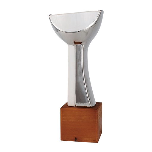 Trofeo cerámica con peana alta de madera