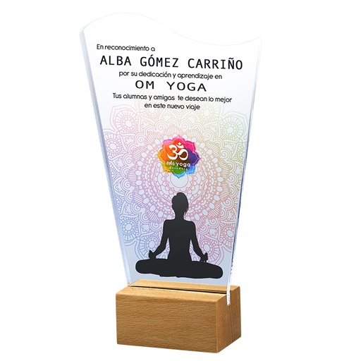 Trofeo metacrilato 6mm con peana de madera. Ref. 24091