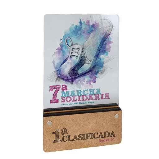 Trofeo TWM12 de madera y metacrilato impreso a todo color