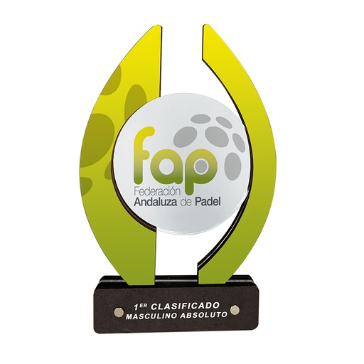 Trofeo TWM13 de madera y metacrilato impreso a todo color