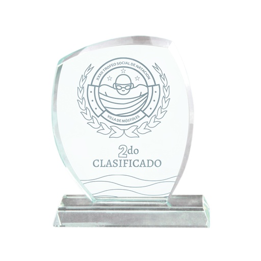 Trofeo cristal redondeado con grabado láser. Ref. 24090